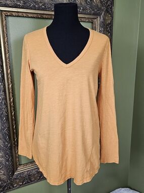T.La Mustard Yellow V Neck Long Sleeve Cotton Tunic Top Size Small
